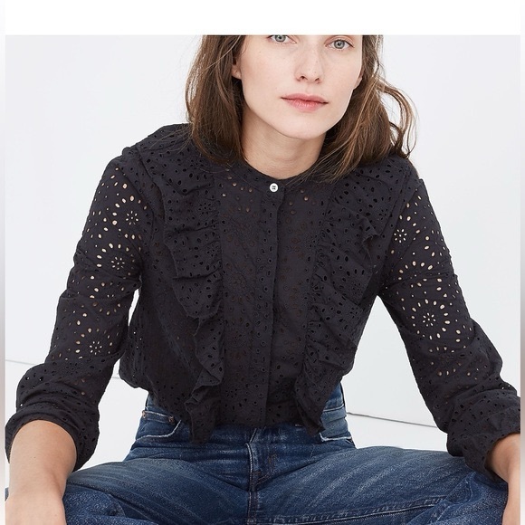 Madewell Eyelet Ruffle Front Blouse - Picture 2 of 6